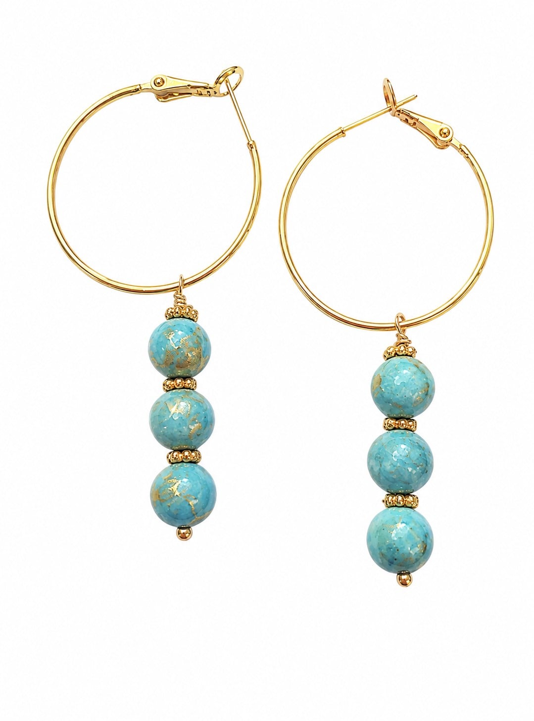 Creolen met turquoise jade kralen - uniek en handgemaakt - 129282 Creolen met turquoise jade kralen - uniek en handgemaakt