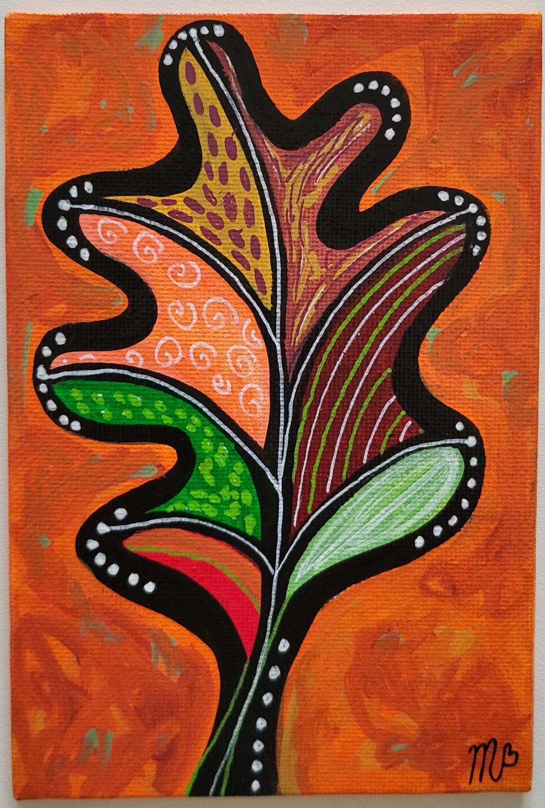 Canvasje 'Mooi herfstblad' origineel acrylschilderij 10x15 - 149765 Canvasje 'Mooi herfstblad' origineel acrylschilderij 10x15
