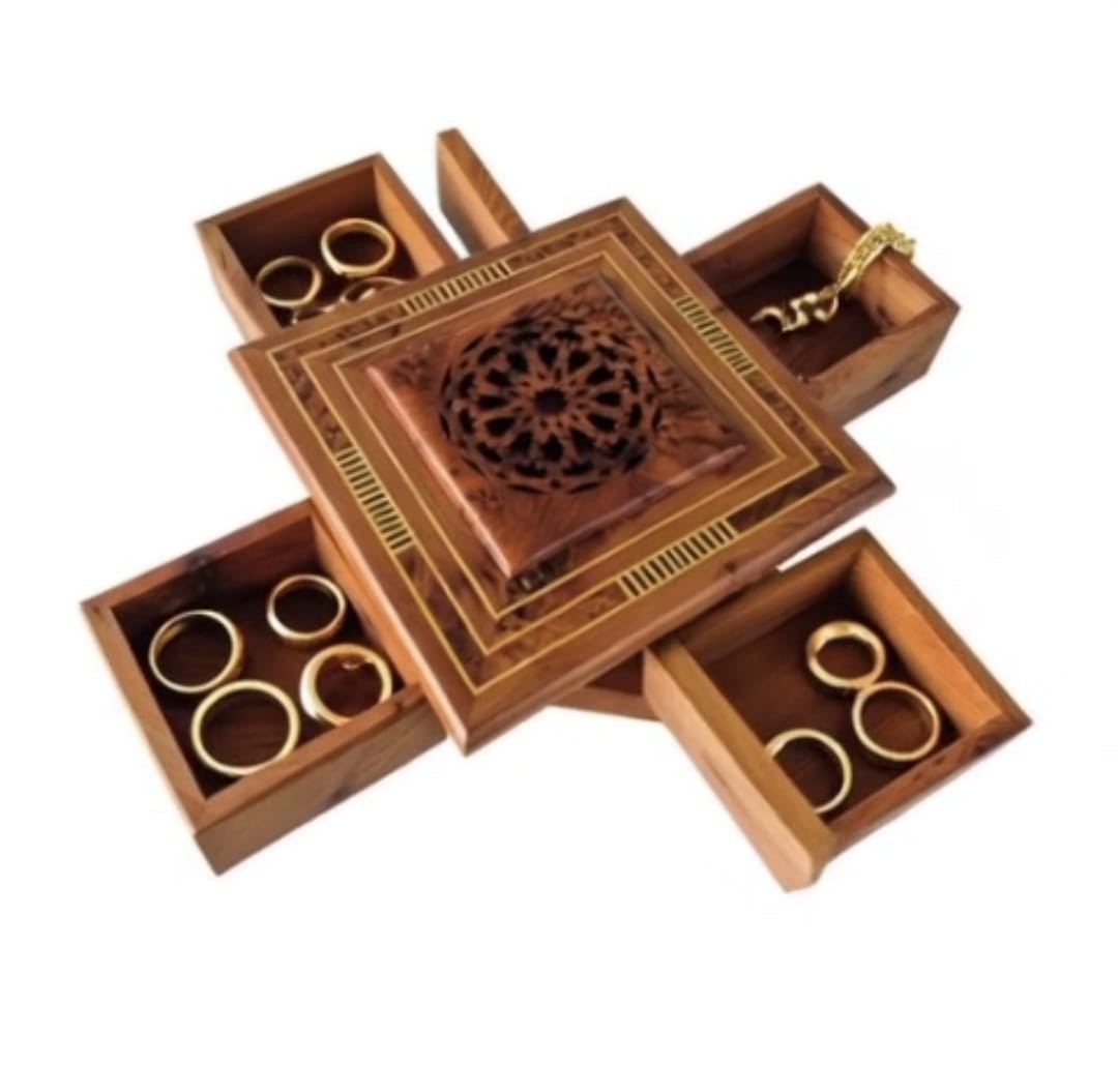Handmade Moroccan Thuya Wood Puzzle Box – Secret Opening Jewelry Bo… - 131993 Handmade Moroccan Thuya Wood Puzzle Box – Secret Opening Jewelry Box with Folding Compartments – Aromatic Gift