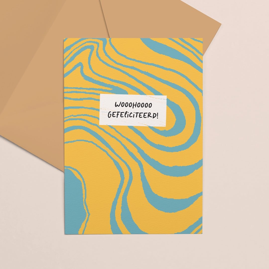 Gekleurde kaart Woohoo gefeliciteerd