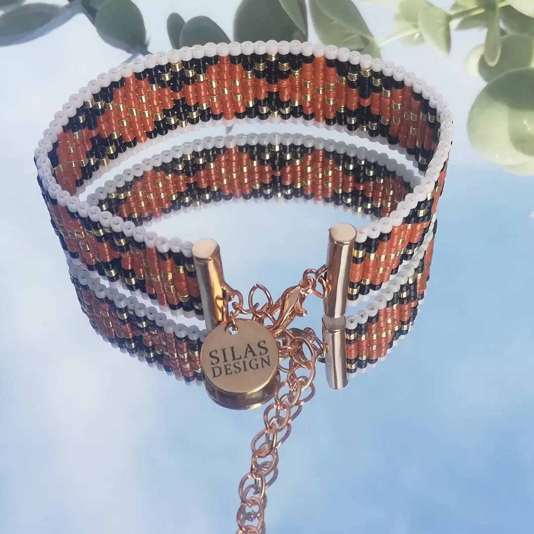 Geweven kralen armband 'Bruin argyle'