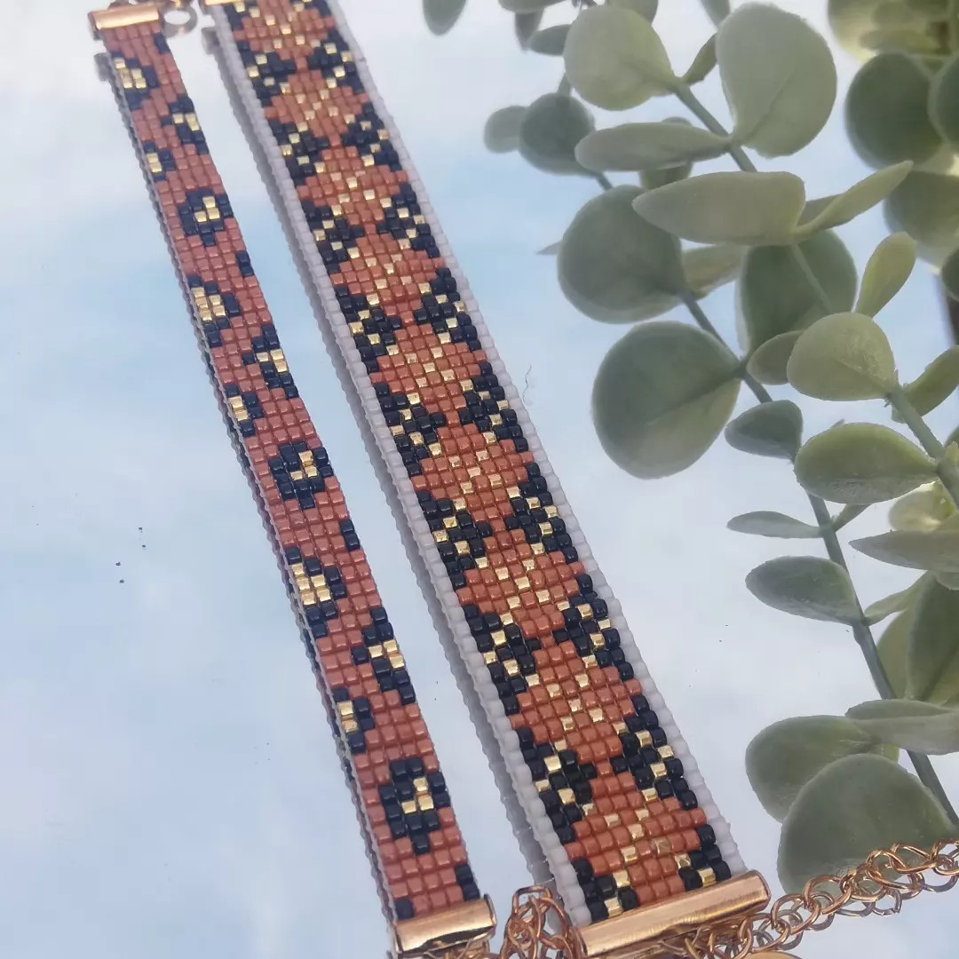 Geweven kralen armband 'Caramel leopard' - 48332.jpeg Geweven kralen armband | Karamel luipaard