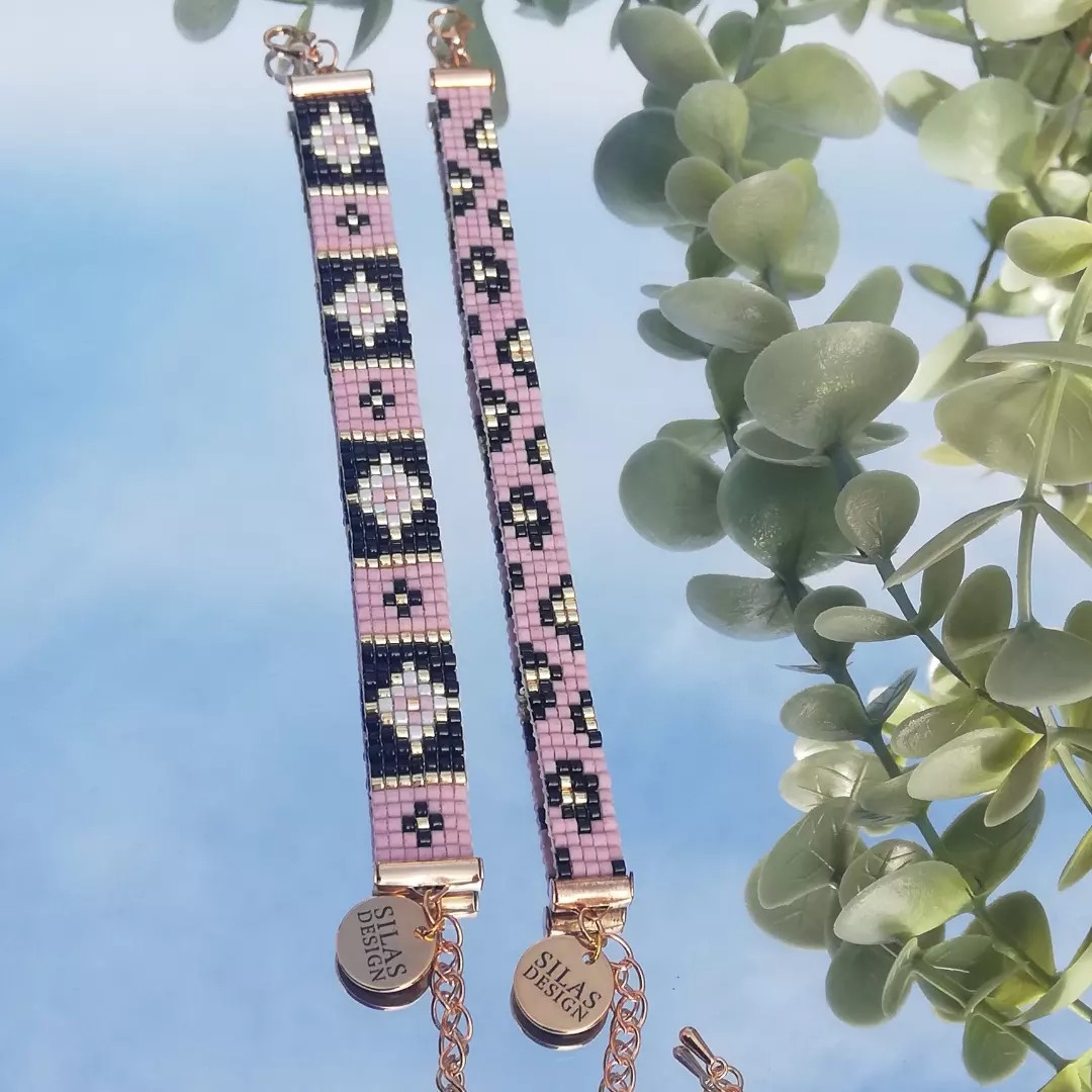 Geweven kralen armband | Lichtroze luipaard