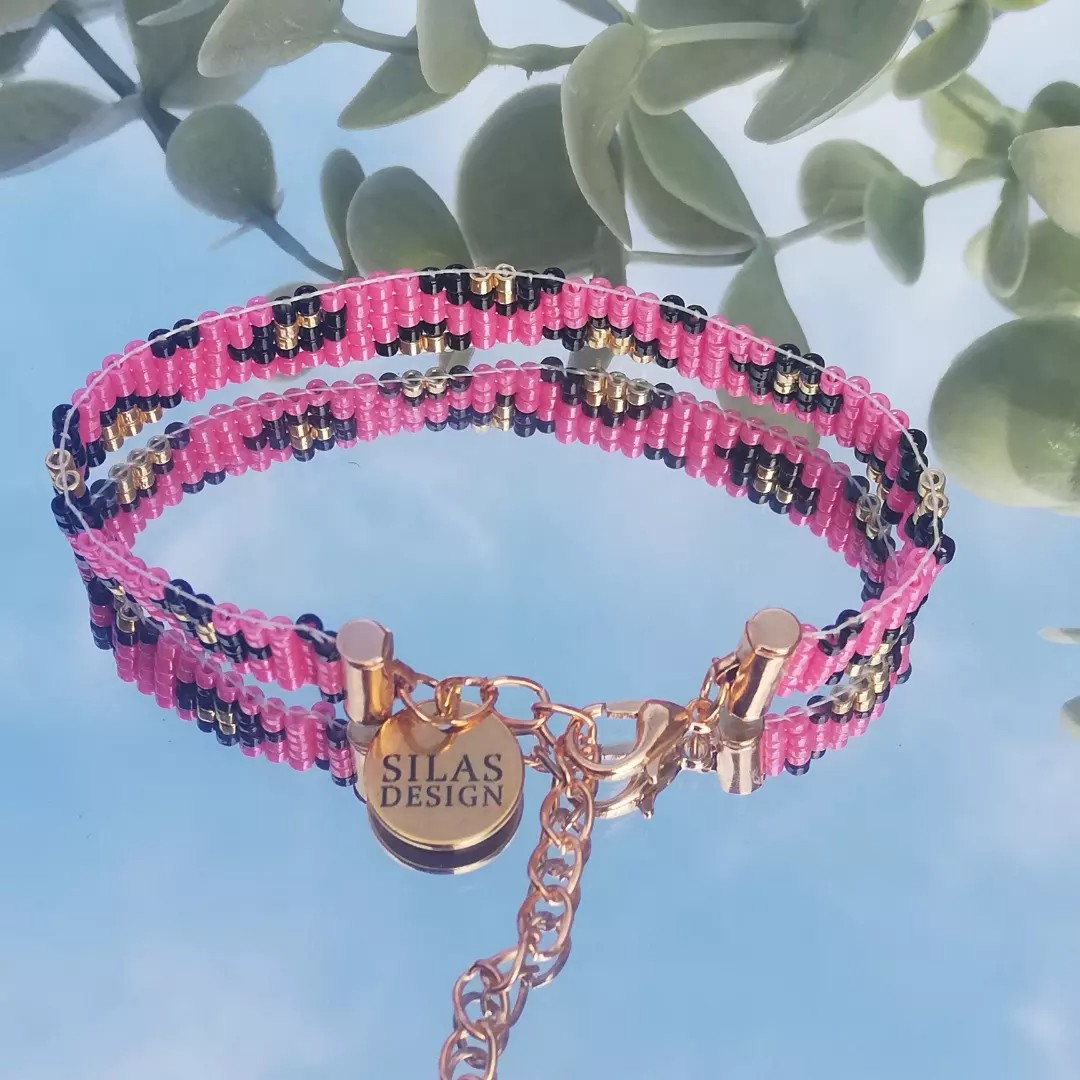 geweven kralen armband 'Hot pink leopard' - 48117.jpeg geweven kralen armband | Knalroze luipaard