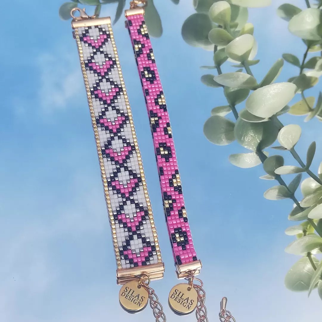 geweven kralen armband 'Hot pink leopard' - 48118.jpeg geweven kralen armband | Knalroze luipaard