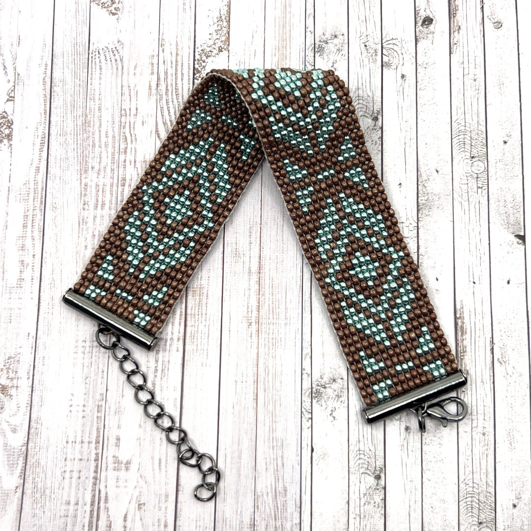 Weef armband met Miyuki kralen | Turquoise - Bruin