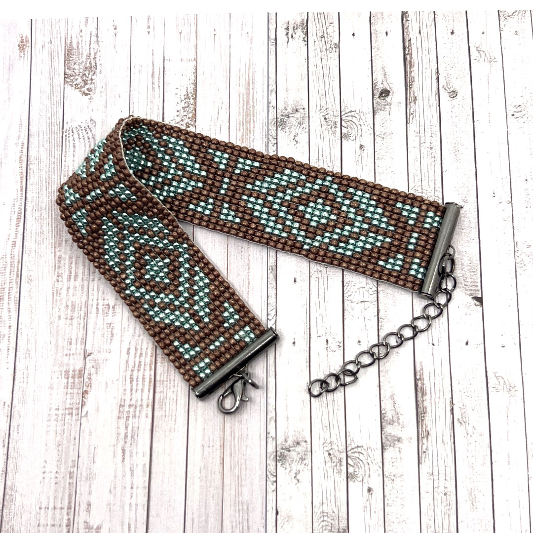 Weef armband met Miyuki kralen | Turquoise - Bruin