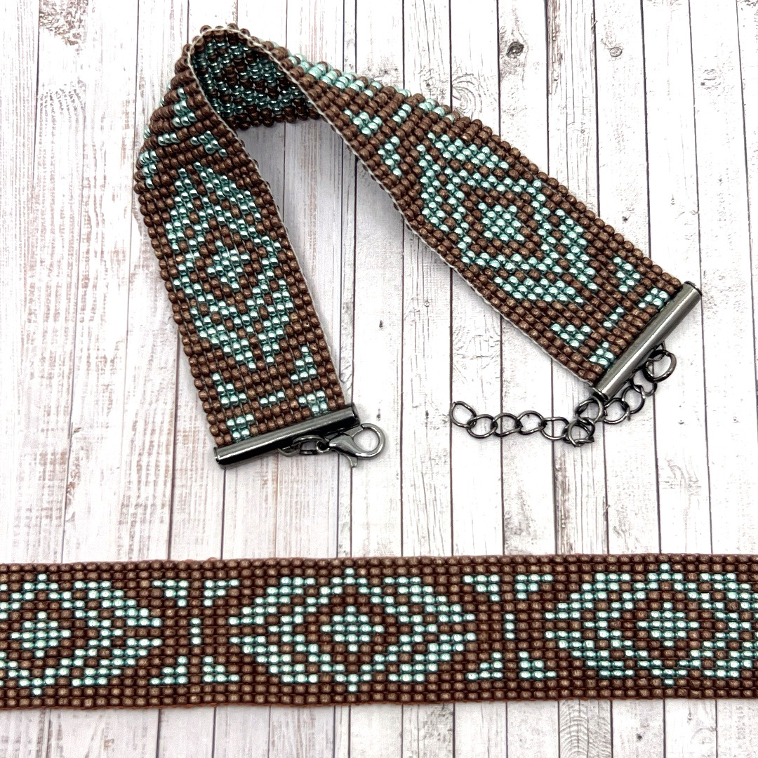 Weef armband met Miyuki kralen | Turquoise - Bruin