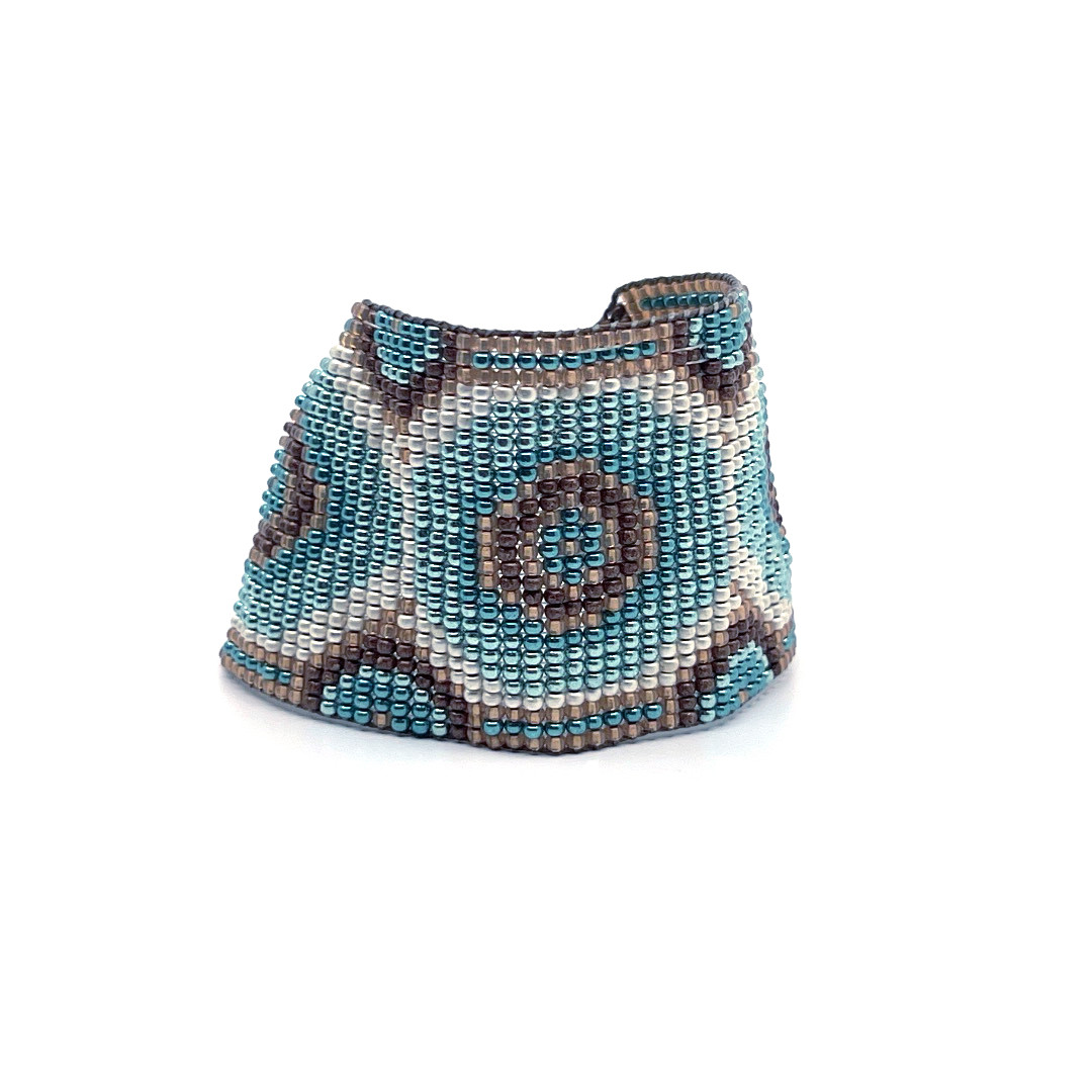 Weef armband met Miyuki kralen | Turquoise - Bruin - Rose -Goudkleurig