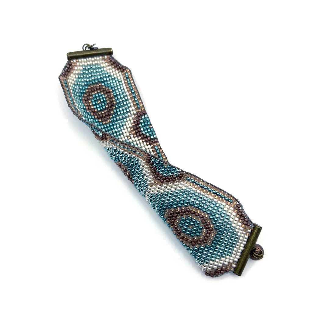 Weef armband met Miyuki kralen | Turquoise - Bruin - Rose -Goudkleurig