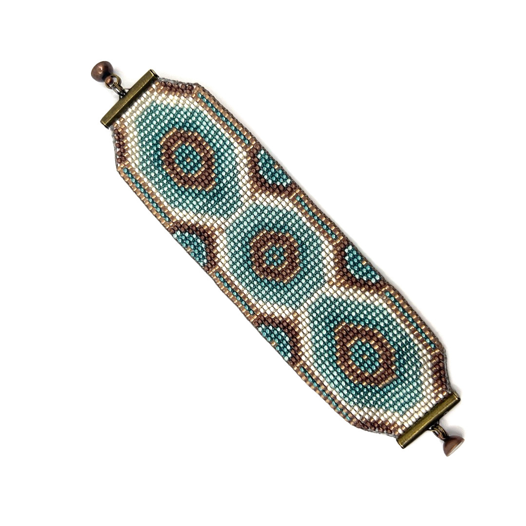 Weef armband met Miyuki kralen | Turquoise - Bruin - Rose -Goudkleurig