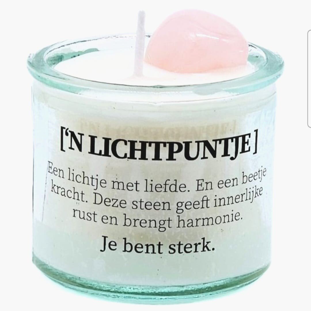 Geurkaars met edelsteen - Lichtpuntje - rozenkwarts 5cm - 64732.jpeg Geurkaars met edelsteen - Lichtpuntje - rozenkwarts 5cm