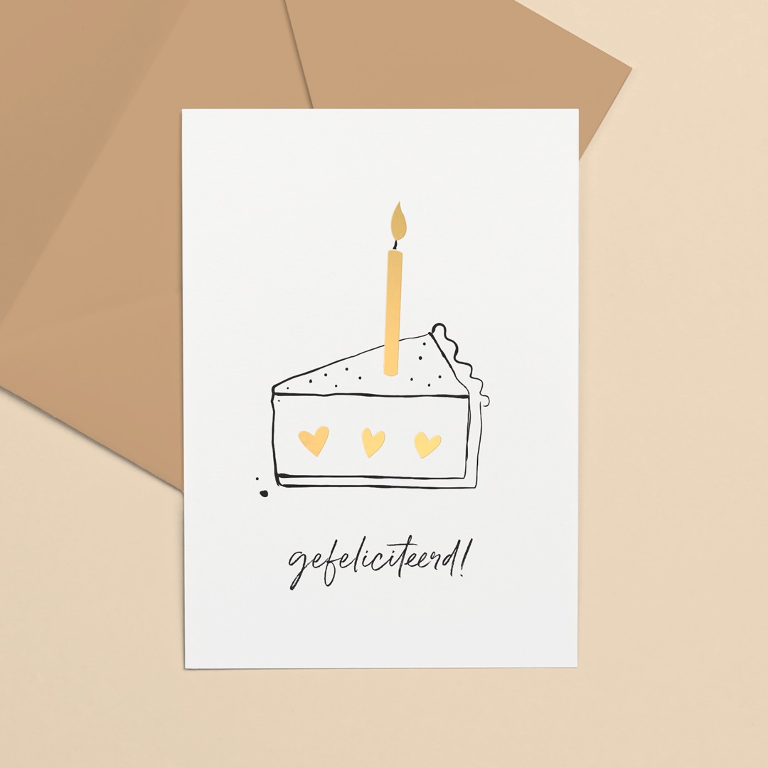 Goudfolie kaart Gefeliciteerd taartpunt
