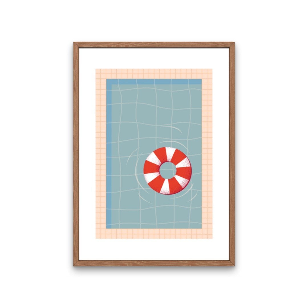 Zwembad met rode zwemband kunstprint – moderne zomerse illustratie | A4 poster 21x30 cm - 75707.jpeg Zwembad met rode zwemband kunstprint – moderne zomerse illustratie | A4 poster 21x30 cm