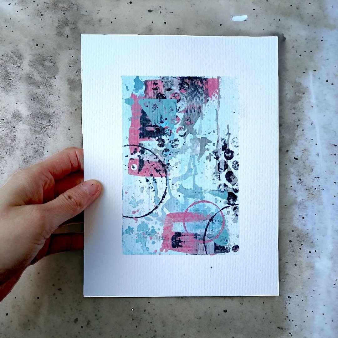 Kunstkaart - mini schilderij - roze groen large - 90247 Kunstkaart - mini schilderij - roze groen large