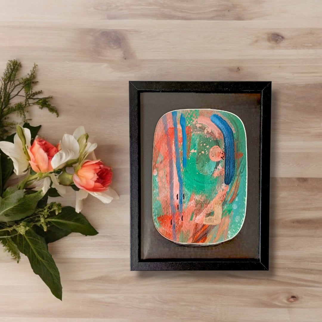 Mini schilderij kleurrijk - passe partout afgerond