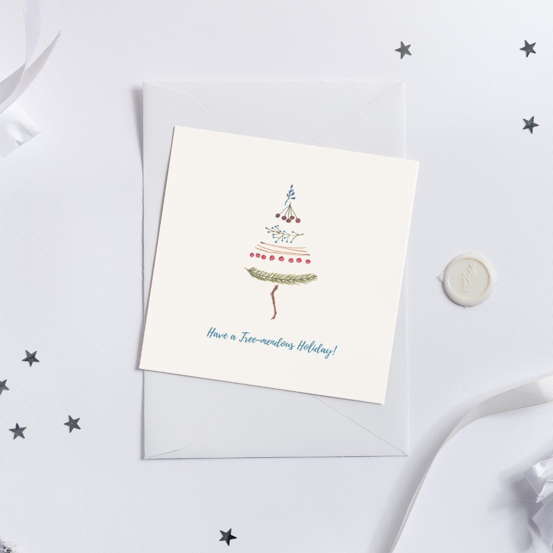 Kerstboompje I - 100170 Schattige handgeschilderde kerstkaart van minimalistisch kerstboompje - Kerstboompje I