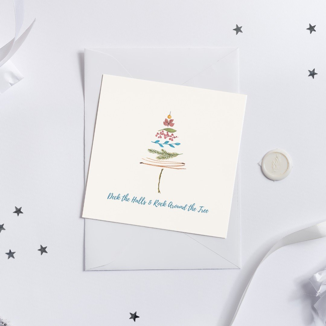 Kerstboompje III - 100180 Schattige handgeschilderde kerstkaart van minimalistisch kerstboompje - Kerstboompje III