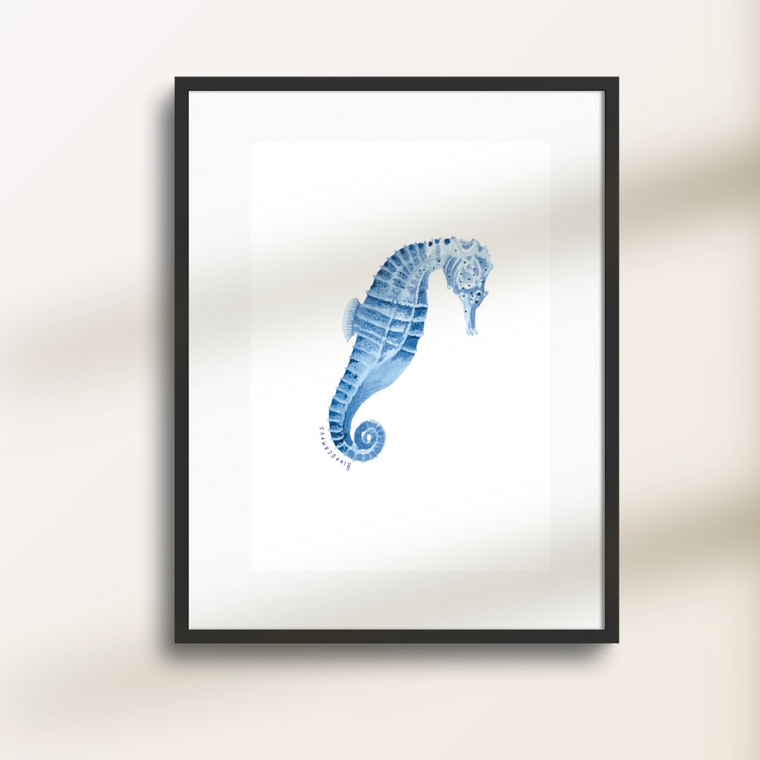 Poster - Zeepaardje in Delfts blauw aquarel