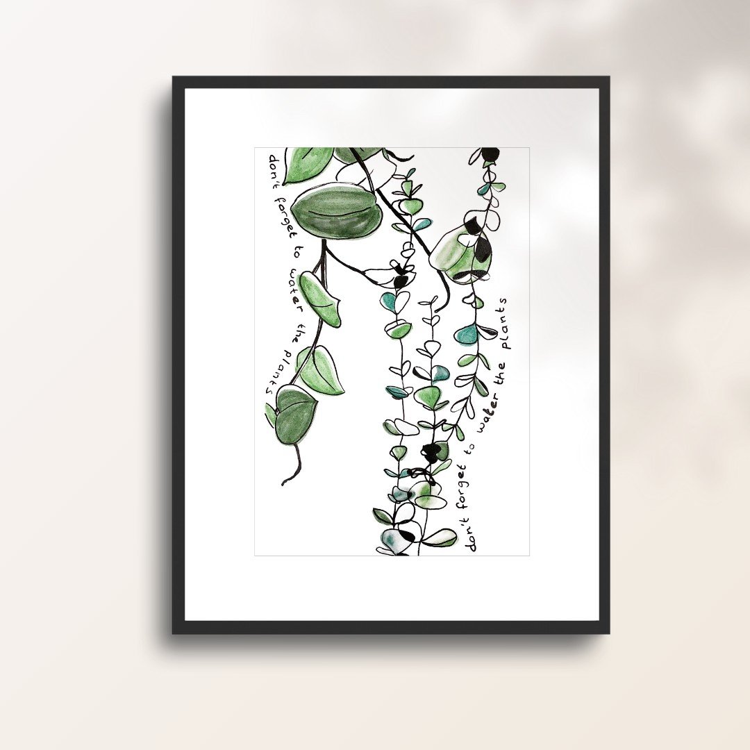 Poster – Hangplanten aquarel, Don’t forget to water the plants il… - 98048 Poster – Hangplanten aquarel, Don’t forget to water the plants illustratie