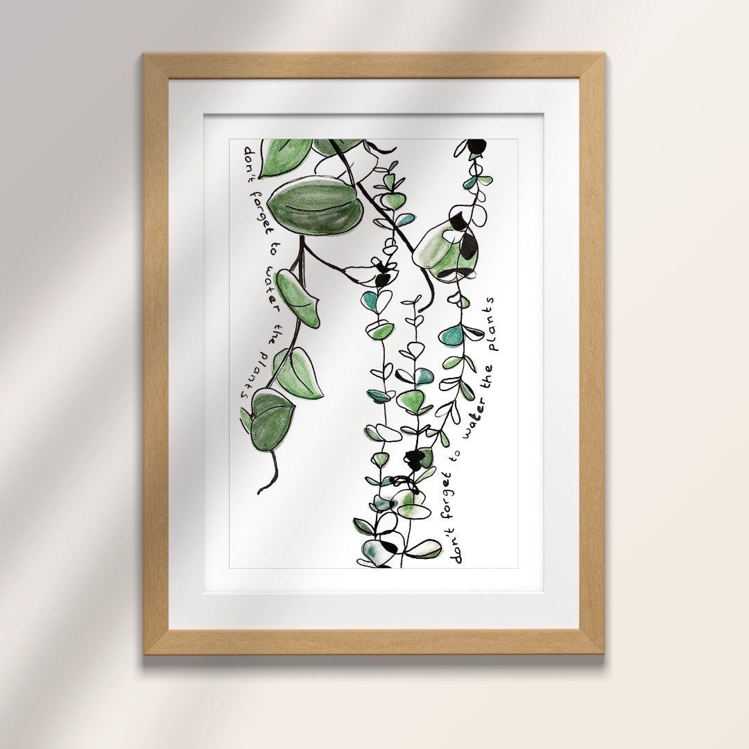 Poster – Hangplanten aquarel, Don’t forget to water the plants il… - 98049 Poster – Hangplanten aquarel, Don’t forget to water the plants illustratie