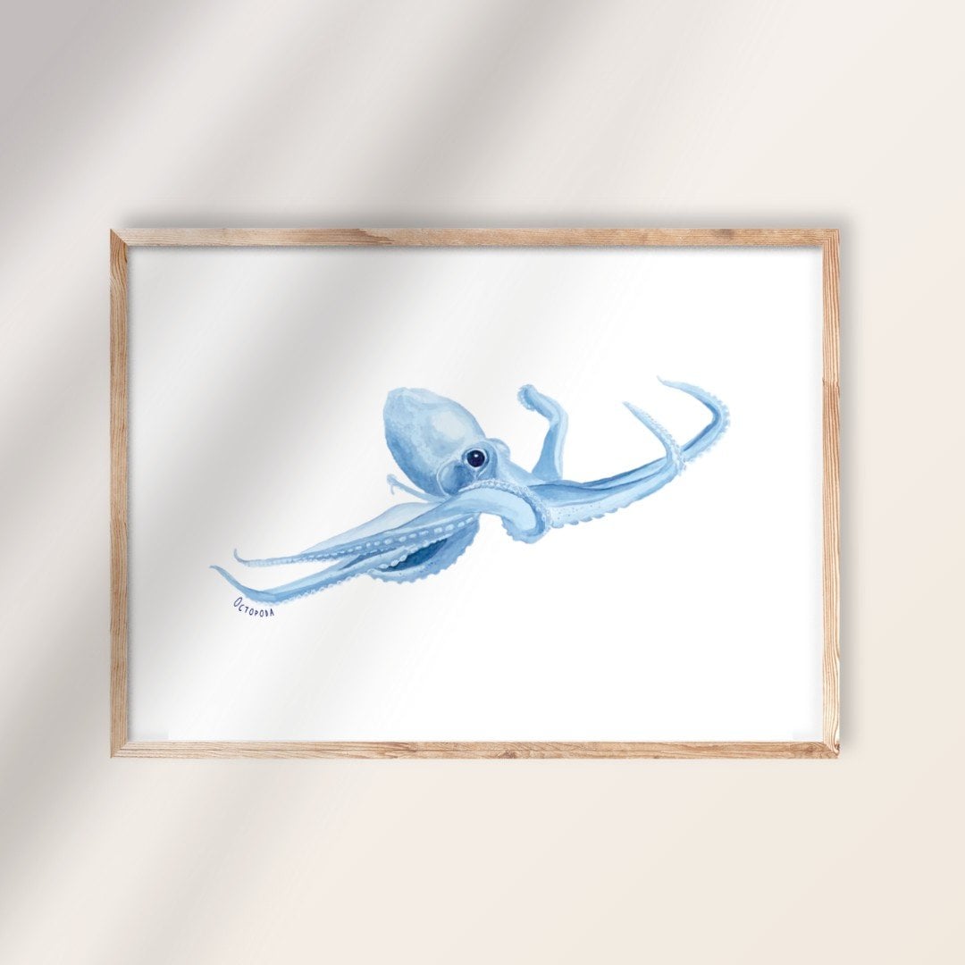 Poster – Octopus in Delfts blauw aquarel