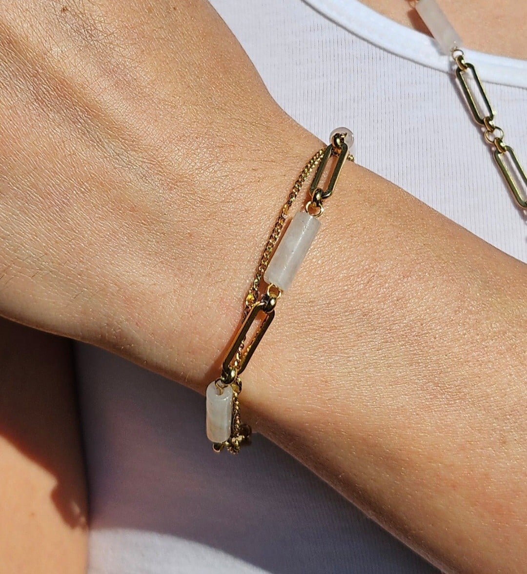 Dubbele armband met Kwarts – RVS 16K verguld - 147282 Dubbele armband met Kwarts – RVS 16K verguld