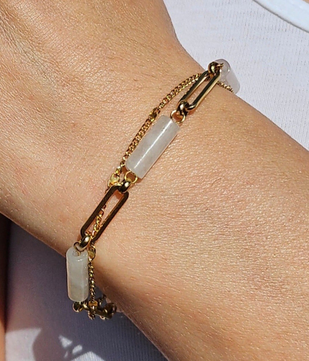Dubbele armband met Kwarts – RVS 16K verguld - 147281 Dubbele armband met Kwarts – RVS 16K verguld