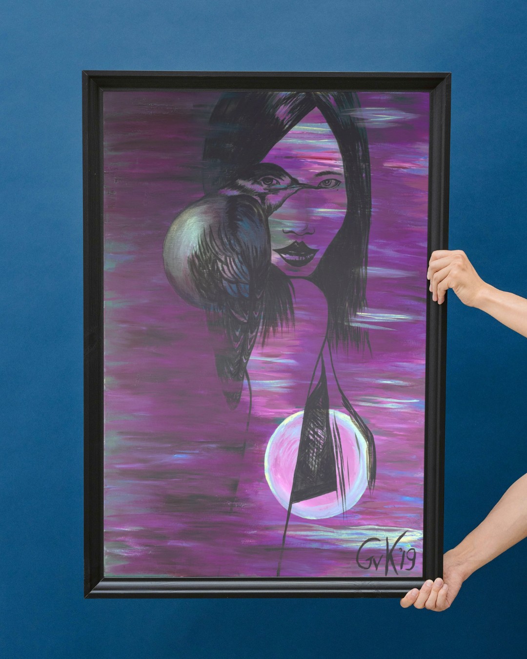 Kunst print, Eco materiaal, Handgemaakt, Uniek stuk! = Missy Mistic (canvas, Paars, 75x100)