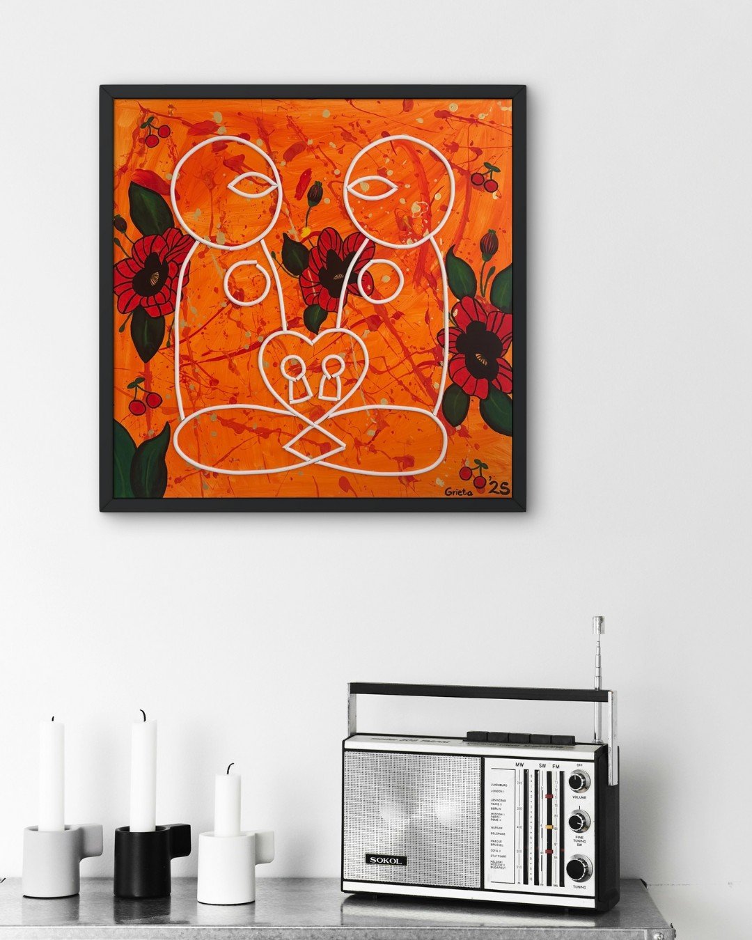 Kunst print, Eco materiaal, Handgemaakt, Uniek stuk! = True Love (can… - 91061 Kunst print, Eco materiaal, Handgemaakt, Uniek stuk! = True Love (canvas, oranje, 90x90)