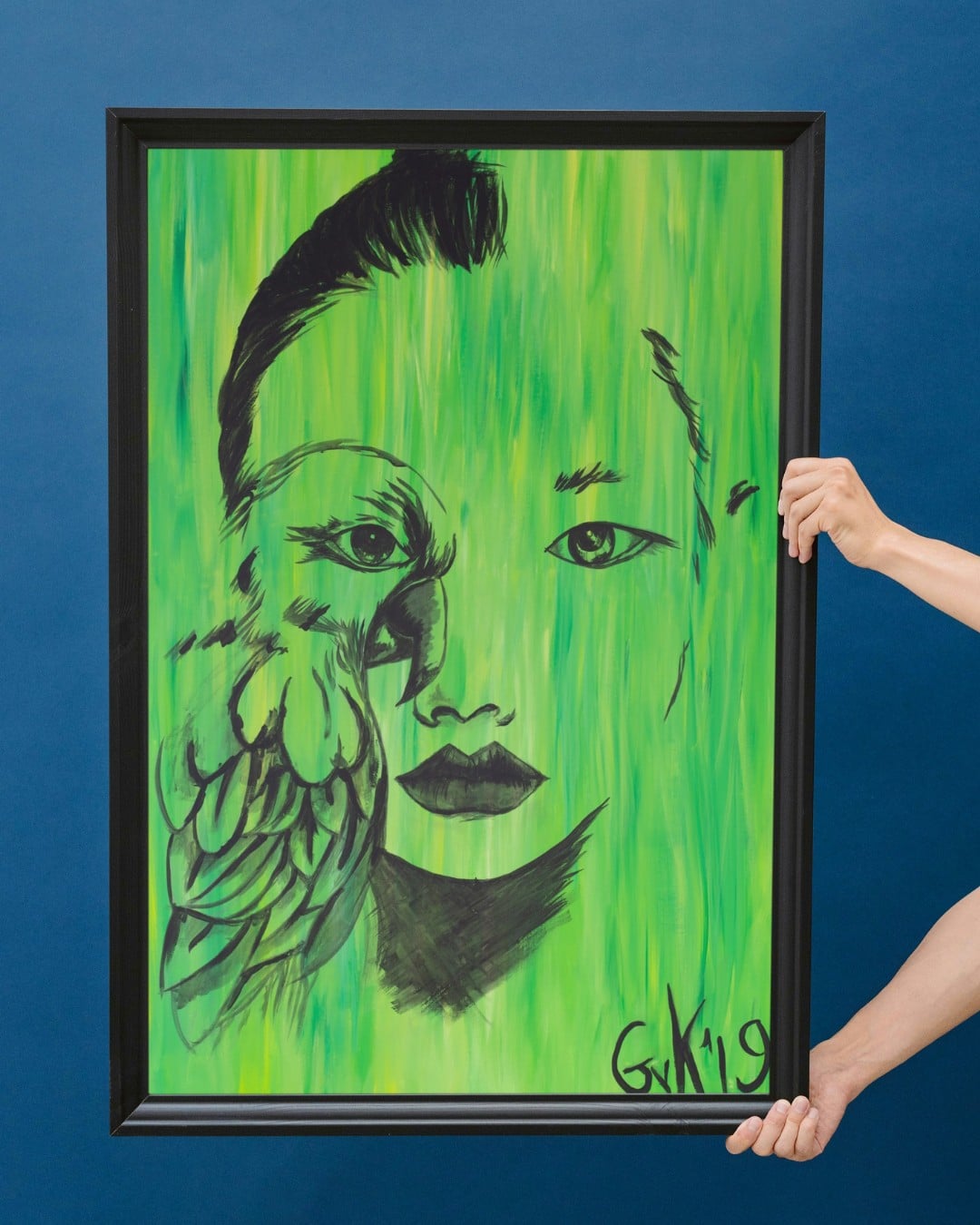 Missy Bird (canvas) - 90177 Kunst canvas print, Eco materiaal, Uniek stuk! = Missy Bird (canvas, groen, 75x100)