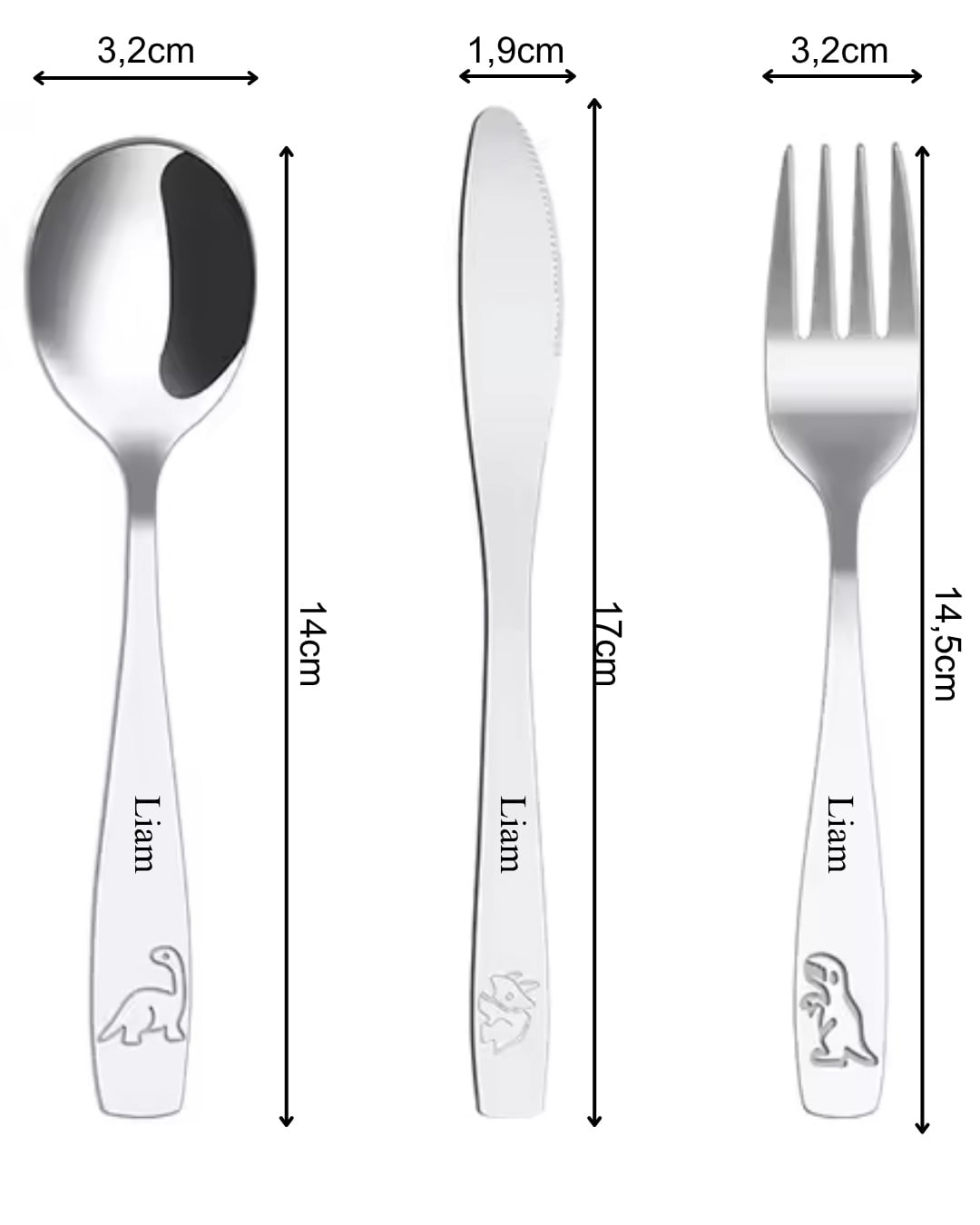 RVS kinderbestek met naamgravure – Gepersonaliseerd 3-delig besteksetje – Cadeau voor baby of kind