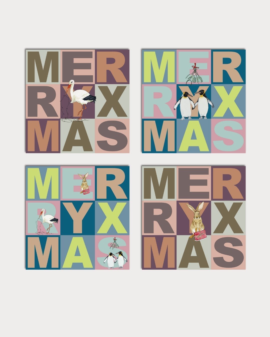 4 Kerstkaarten vierkant kleur - 101013 4 Kerstkaarten vierkant kleur