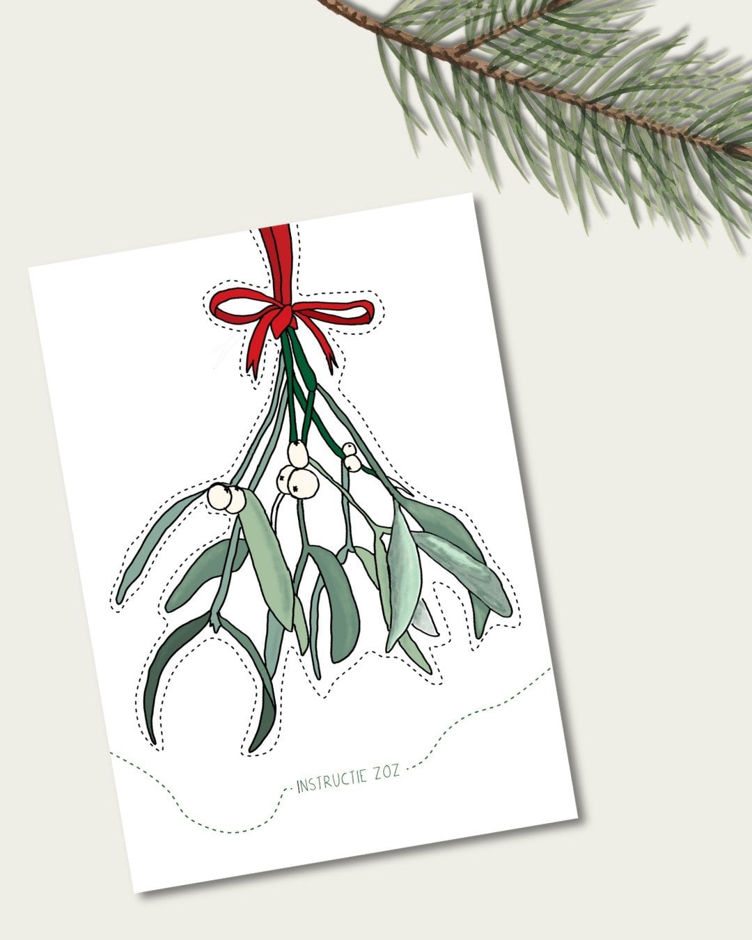 Kerstkaart Mistletoe – fineliner / aquarel - 101097 Kerstkaart Mistletoe – fineliner / aquarel