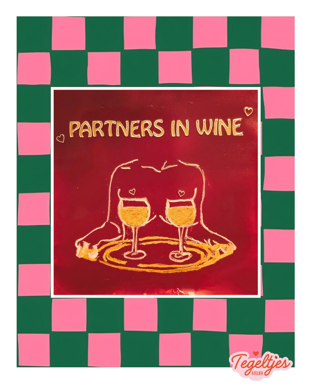 Handgemaakt tegeltje wine — uniek, lief en heerlijk imperfect 😍