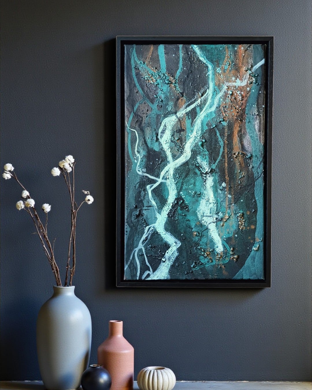 Abstract klein schilderij - groen reliëf