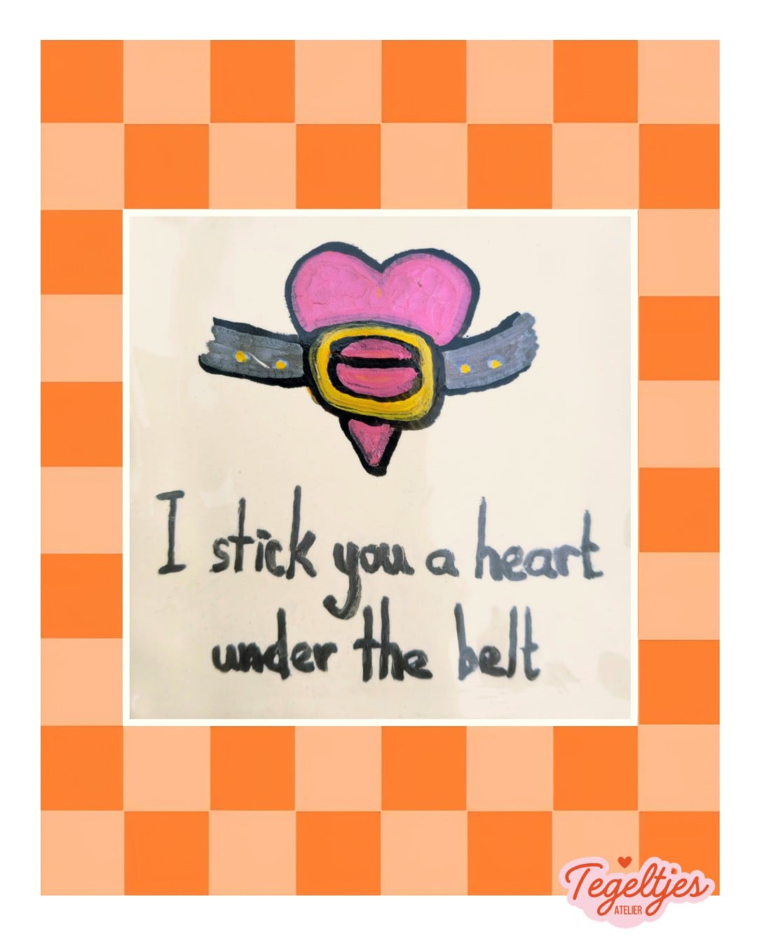 Handgemaakt tegeltje - heart belt