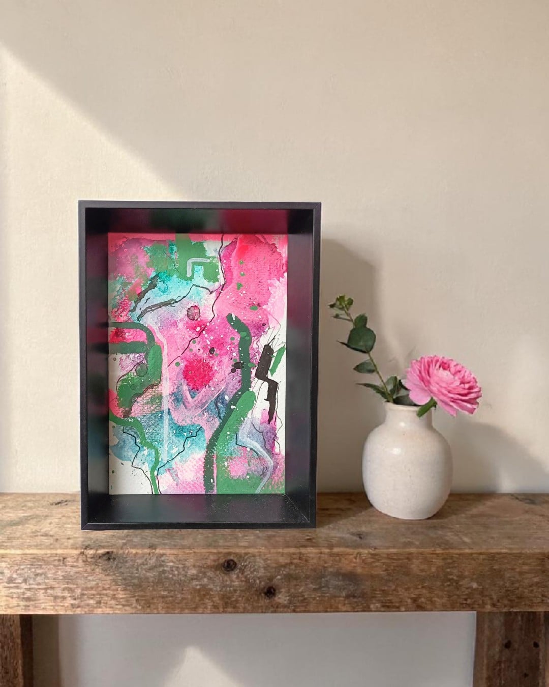 Mini schilderij - roze groen