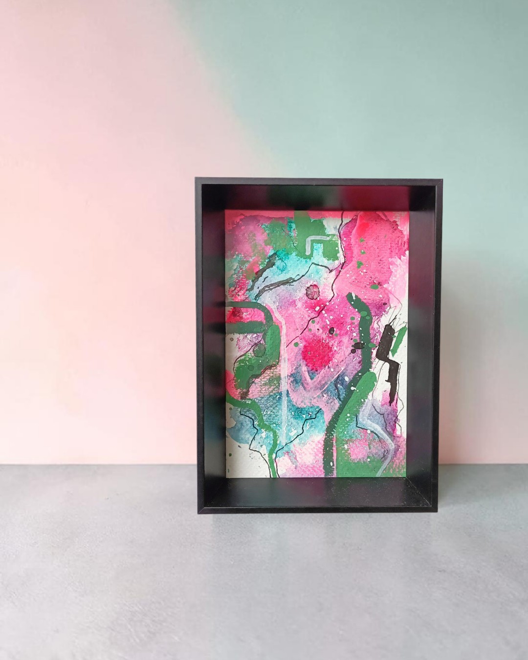 Mini schilderij - roze groen