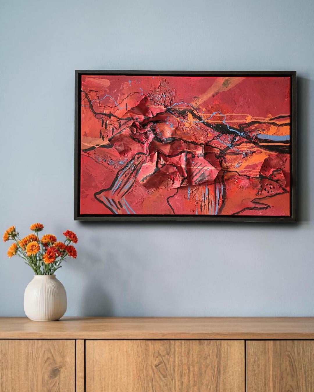Mixed media abstract - textuur 3D - rood