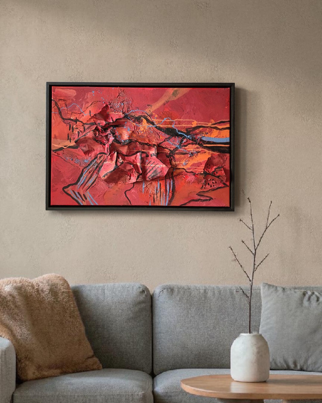 Mixed media abstract - textuur 3D - rood
