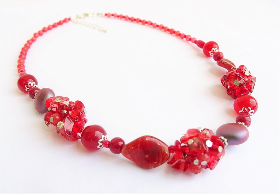Rode edelstenen ketting met carneool, granaat en Swarovski-kristallen - 155971 Rode edelstenen ketting met carneool, granaat en Swarovski-kristallen