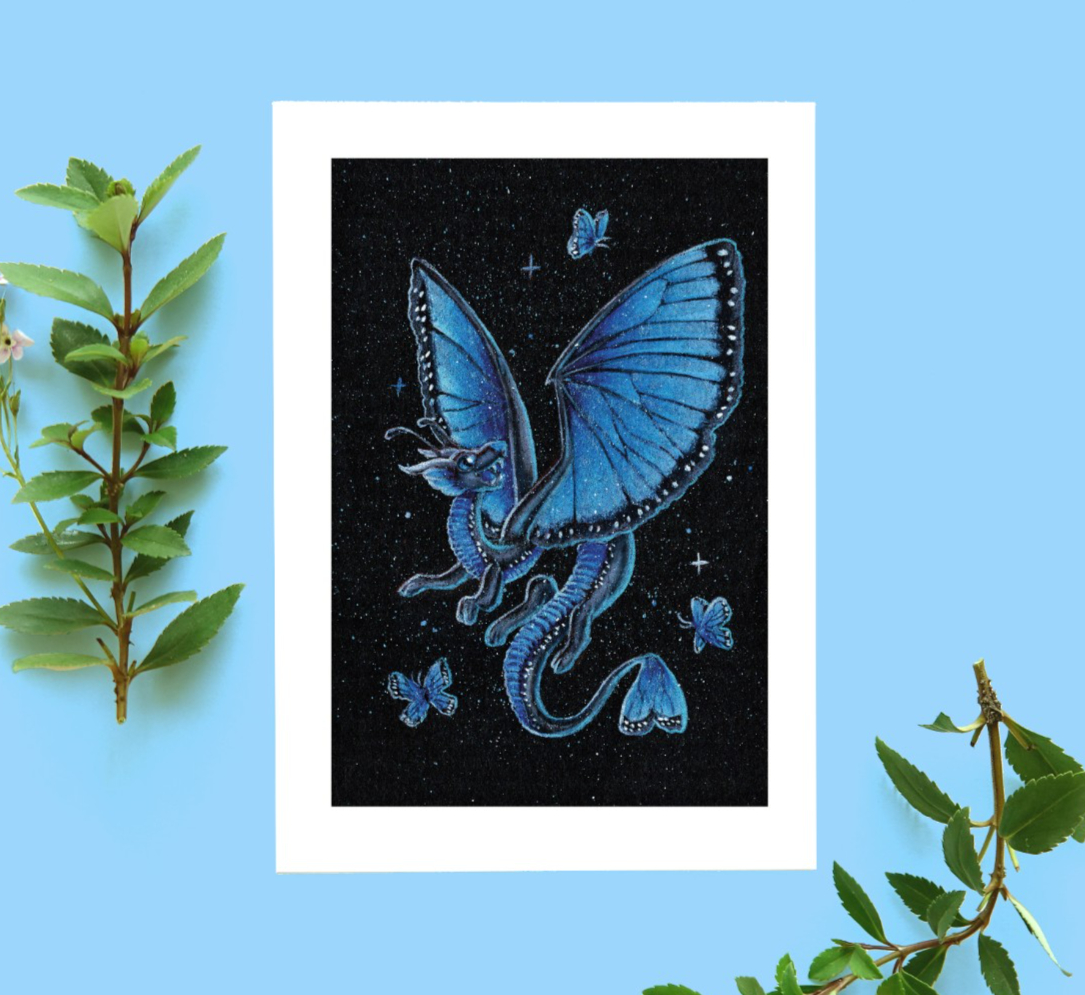 Blauwe vlinder draak ansicht kaart A6 - 131611 Blauwe vlinder draak ansicht kaart A6