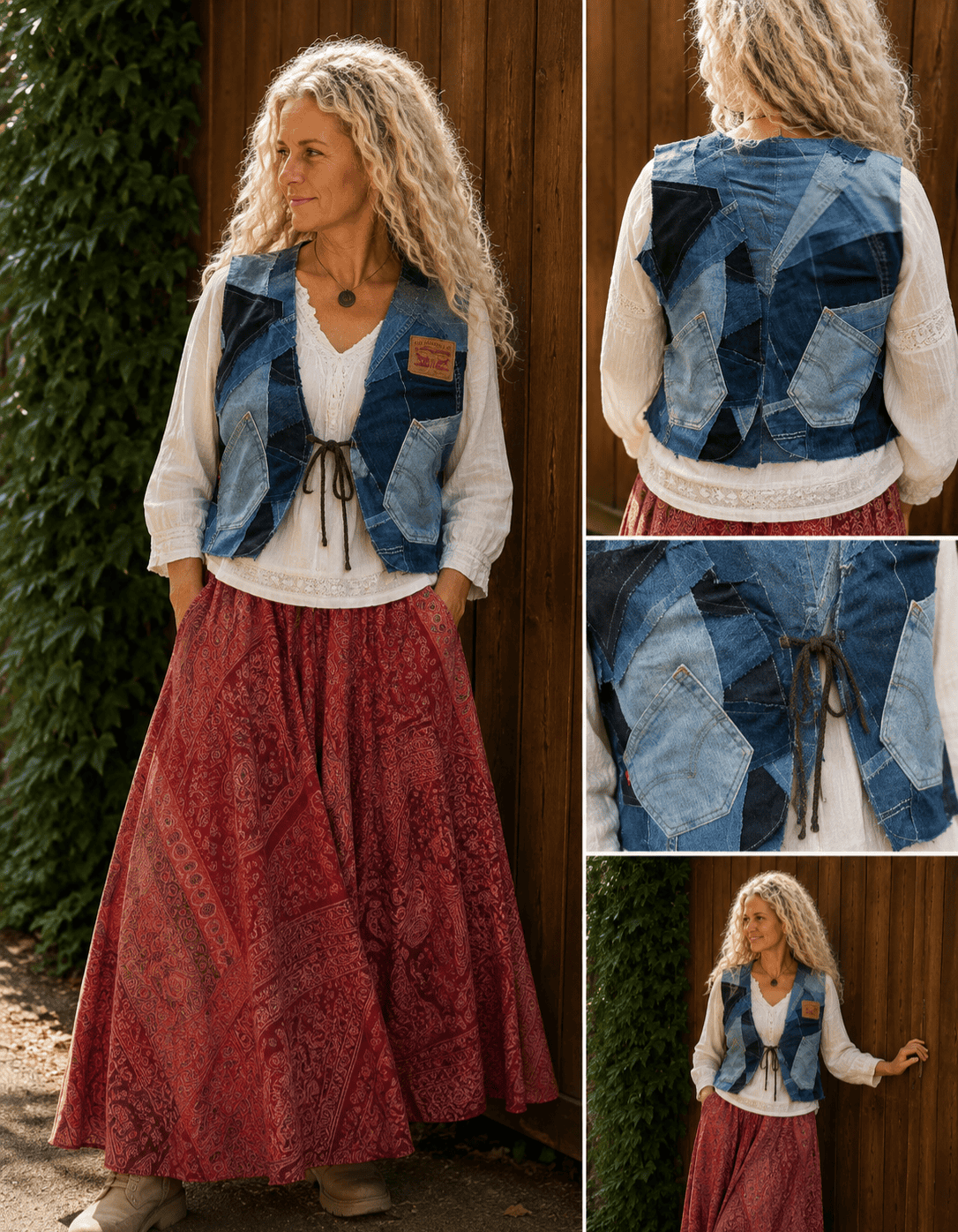 Boho Wrap Rok Rood â Patchwork Maxi Rok â 100% Katoen - 154387 Boho Wrap Rok Rood â Patchwork Maxi Rok â 100% Katoen
