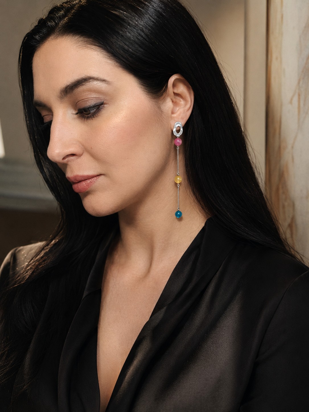 Jade statement oorbellen met zilveren studs - 128954 Jade statement oorbellen met zilveren studs