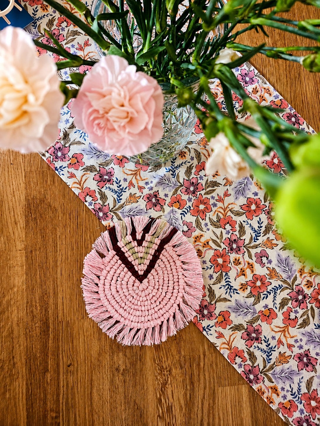 Macramé onderzetter roze