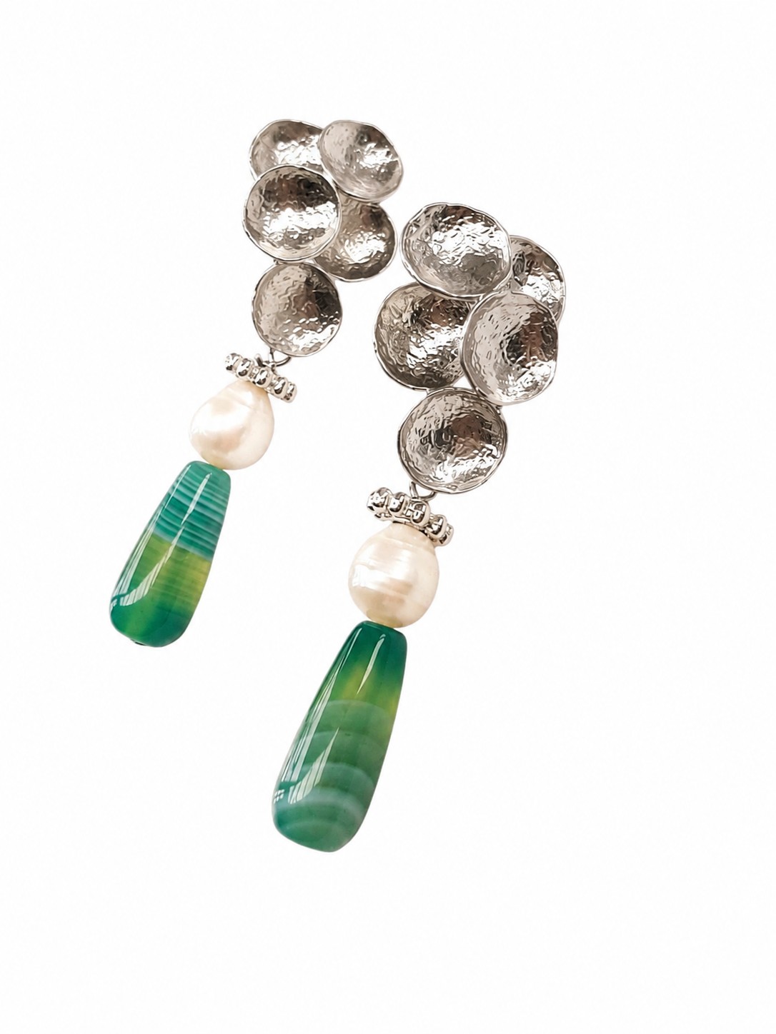 Parel en groene agaat oorbellen - 128802 Parel en groene agaat oorbellen