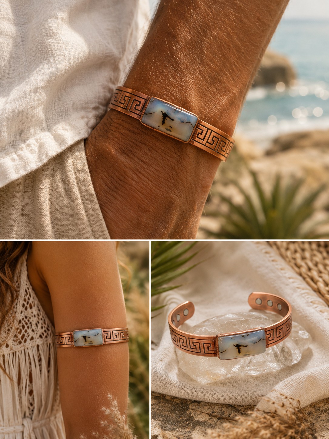 Koper-/magneet armbanden met dendriet opaal - 143390 Koper-/magneet armband met dendriet opaal