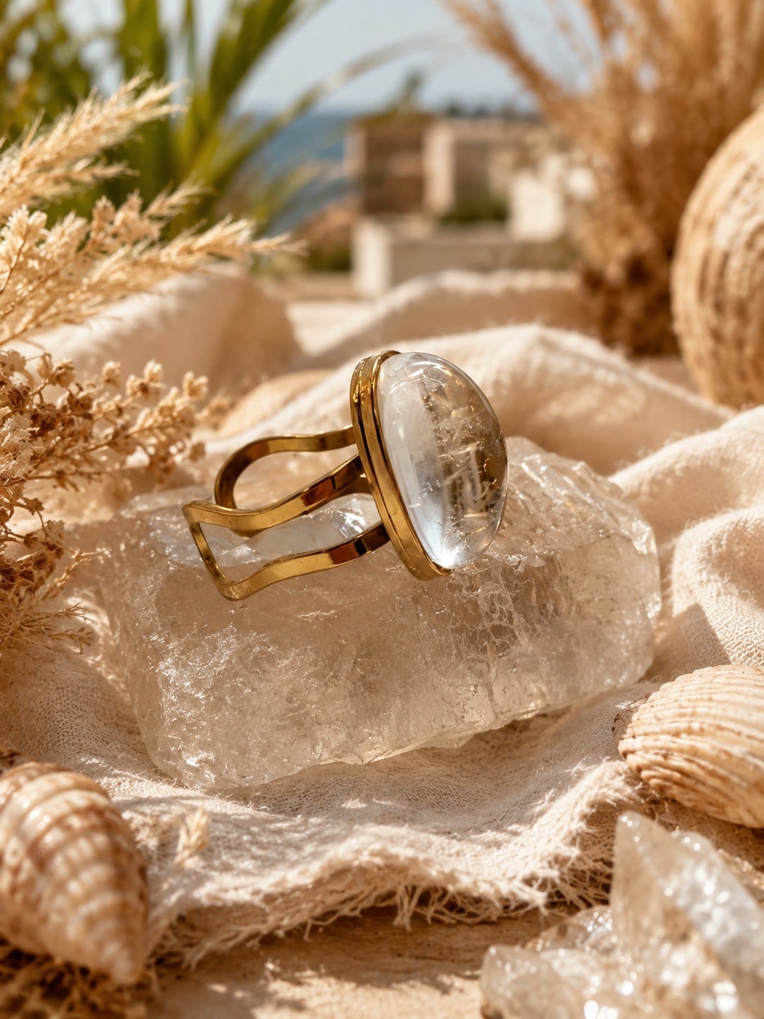 Verstelbare ring met bergkristal