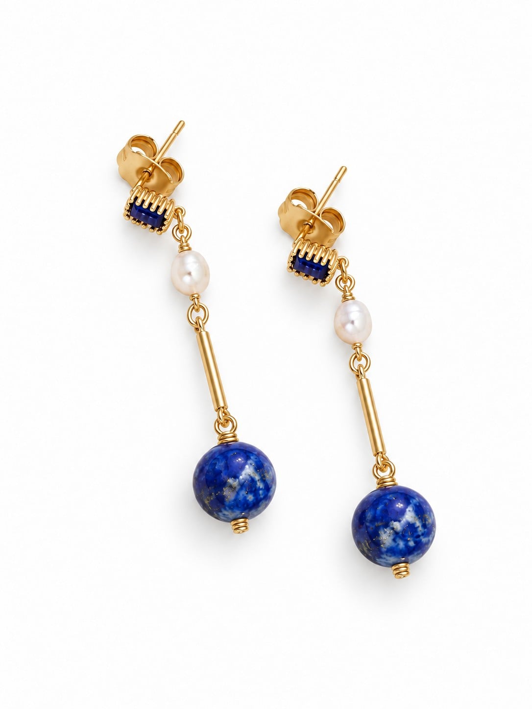 Lapis lazuli oorbellen met zoetwaterparels
